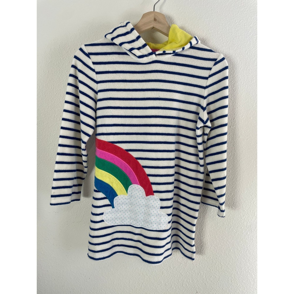 Mini Boden Kids 9-10Y Hooded Beach Cover Up Robe Yellow Blue Striped Terry Cloth
